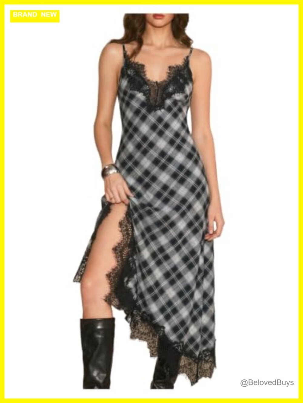 SHENHE Satin Lace Slip Cami Dress Backless Maxi Dress